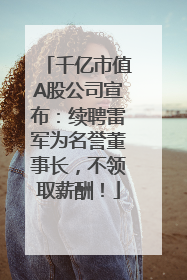 千亿市值A股公司宣布：续聘雷军为名誉董事长，不领取薪酬！
