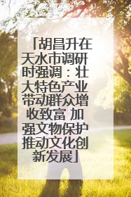 胡昌升在天水市调研时强调：壮大特色产业带动群众增收致富 加强文物保护推动文化创新发展