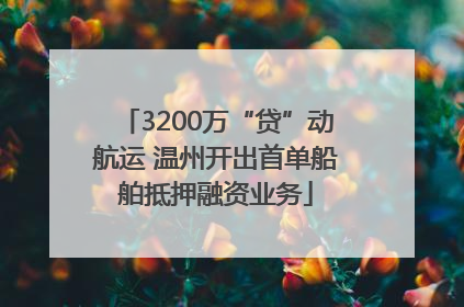 3200万“贷”动航运 温州开出首单船舶抵押融资业务